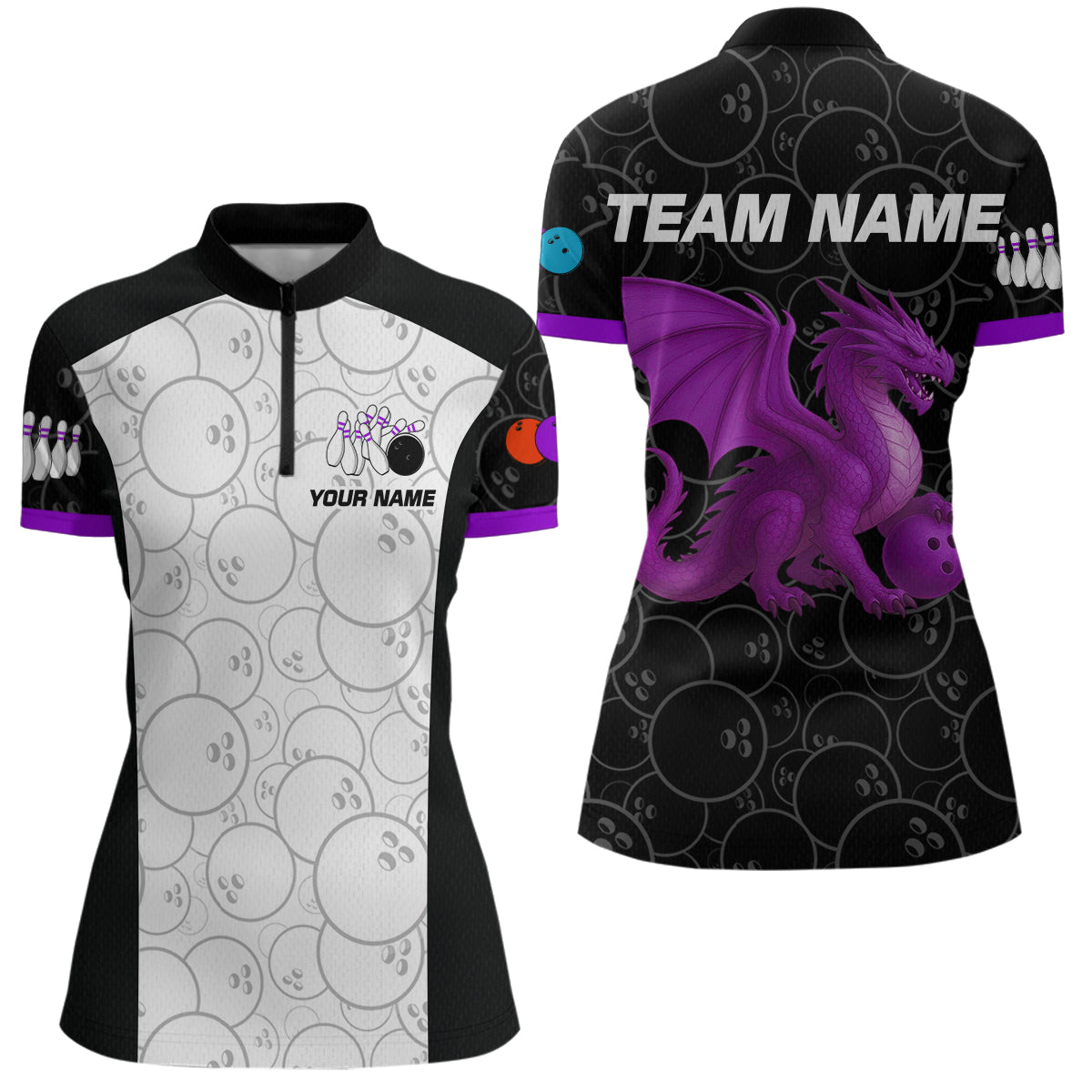 Custom Purple Dragon Bowling Shirts for Men Women Team Bowling Polo & Quarter Zip MBL86