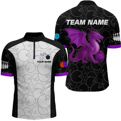 Custom Purple Dragon Bowling Shirts for Men Women Team Bowling Polo & Quarter Zip MBL86