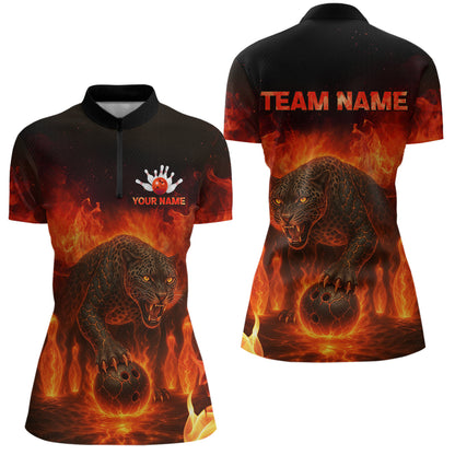 Custom Leopard Bowling Shirts for Women Men Team Bowling Polo and Quarter Zip MBL145