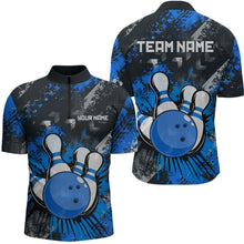 Load image into Gallery viewer, Blue Watercolor Bowling Shirts for Women Men Custom Team Bowling Polo&amp;1/4 Zip Shirt MBL110