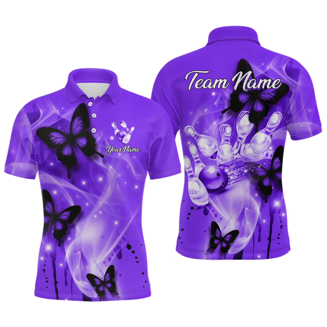 Custom Purple Butterflies Bowling Shirts for Men Women Team MBL120