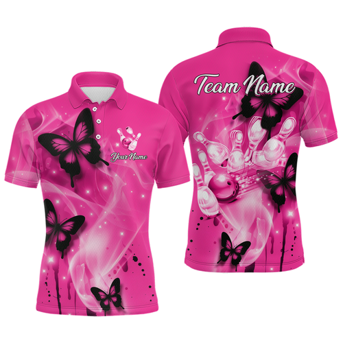 Custom Pink Butterflies Bowling Shirts for Men Women Team MBL120