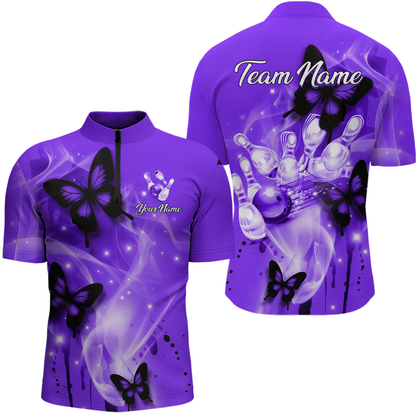 Custom Purple Butterflies Bowling Shirts for Men Women Team MBL120