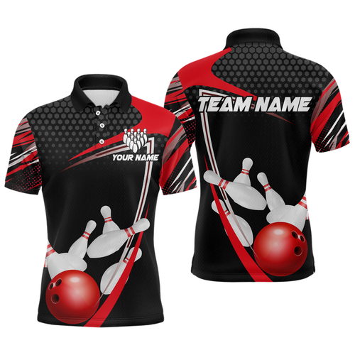 Red Bowling Shirts for Men and Women Bowling Shirt Team Bowling Polo & 1/4 Zip Shirt MBL36