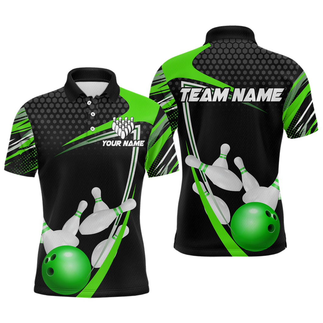 Green Bowling Shirts for Men and Women Bowling Shirt Team Bowling Polo & 1/4 Zip Shirt MBL36