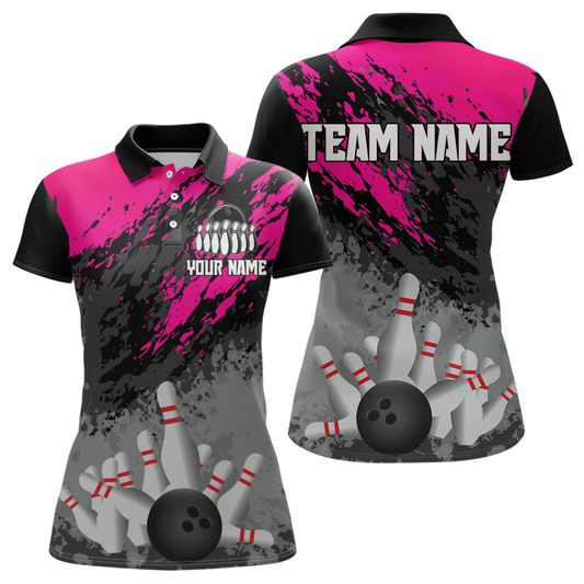 Custom Pink Bowling Shirt forMen Women Team Bowling Jersey Bowling Polo & 1/4 Zip Shirt MBL40