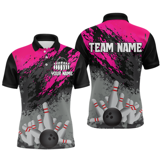 Custom Pink Bowling Shirt forMen Women Team Bowling Jersey Bowling Polo & 1/4 Zip Shirt MBL40