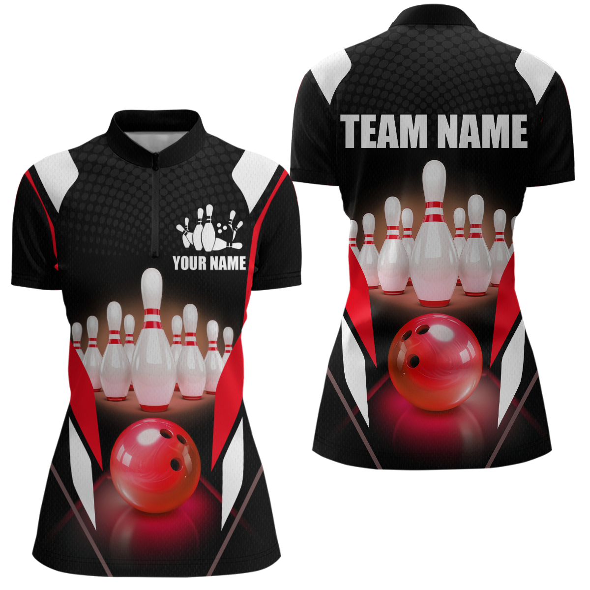 Red Bowling Shirt for Men and Women Bowling Jersey with Team Bowling Polo & 1/4 Zip MBL42