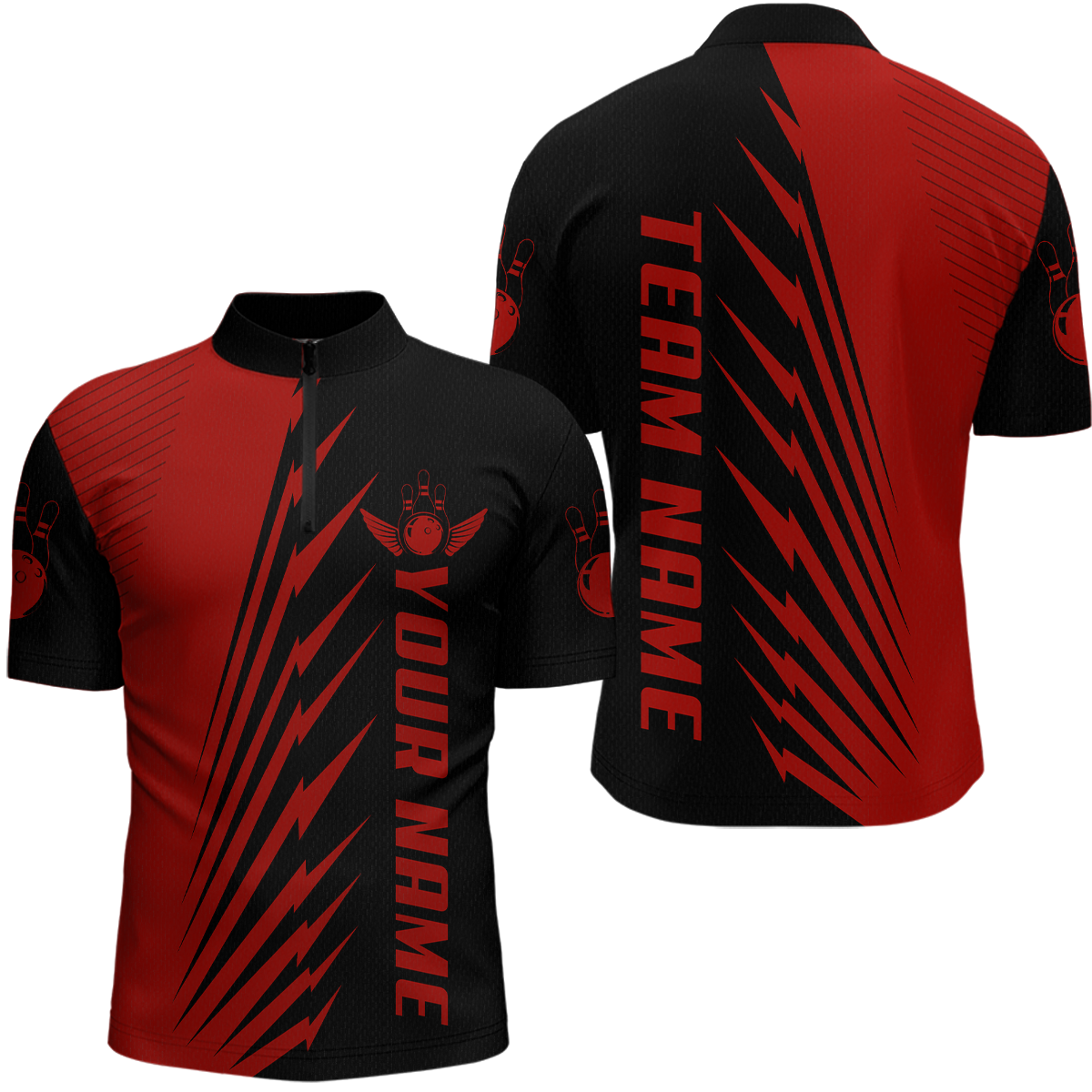 Custom Red Bowling Shirts for Men Women Team Bowling Polo & 1/4 Zip Shirt MBL48