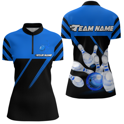 Blue Bowling Shirt Custom Bowling Jersey for Men Women Bowling Polo&1/4 Zip Shirts MBL51
