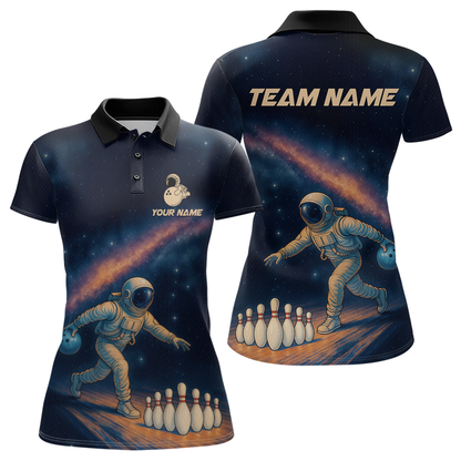 Astronaut Bowling Shirts for Women Men Team Bowling Jerseys Galaxy Bowl Polo 1/4 Zip MBL167