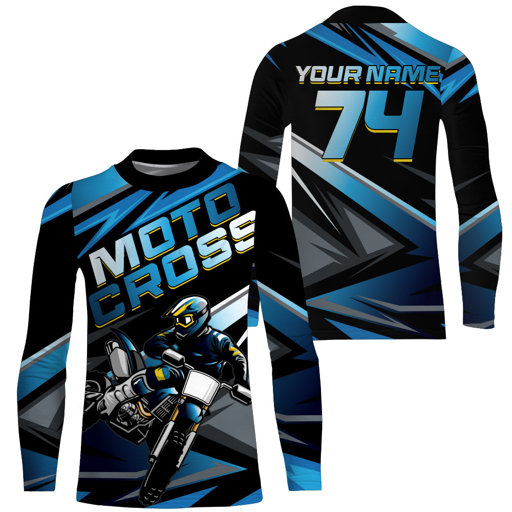 Blue Motocross Jersey Upf30+ Dirt Bike Youth Motocross Riding Shirt Men Women Kid XM38