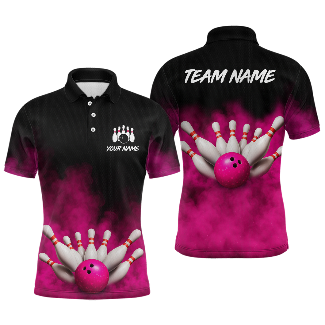 Pink Smoke Bowling Shirts for Men Women Team Personalized Bowling Polo and Quarter Zip MBL130