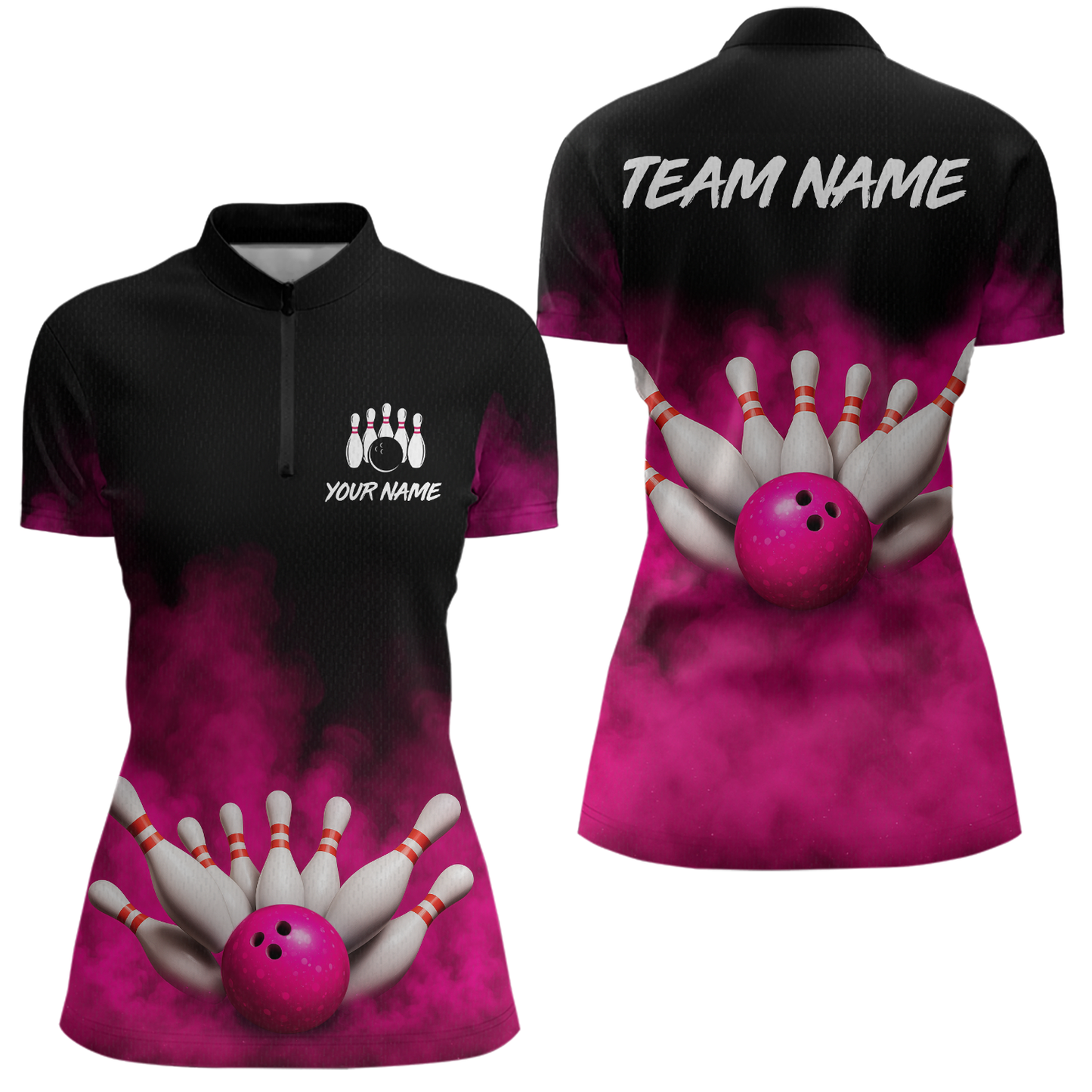 Pink Smoke Bowling Shirts for Men Women Team Personalized Bowling Polo and Quarter Zip MBL130