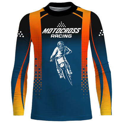 Custom Motocross Racing Jersey Youth Men Women UPF30+ Dirt Bike Shirt Orange Blue MX Off-Road XM46