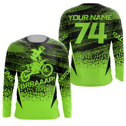 Custom Motocross Racing Jersey UPF30+ Green Motorcycle Dirt Bike Jersey Off-Road Youth & Adult XM129