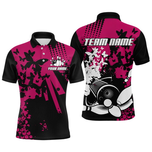 Custom Pink Butterflies Bowling Shirts for Men Women Bowling Jersey Team Name MBL79