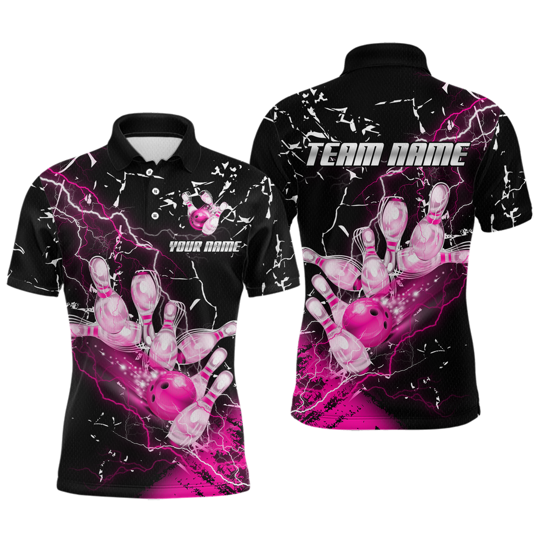 Custom Pink Lightning Bowling Shirts for Men Women Team Bowling Polo & 1/4 Zip MBL80