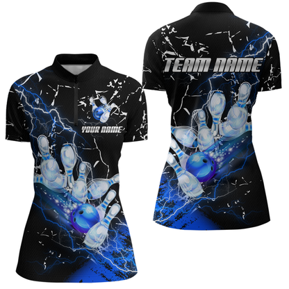 Custom Bllue Lightning Bowling Shirts for Men Women Team Bowling Polo & 1/4 Zip MBL80