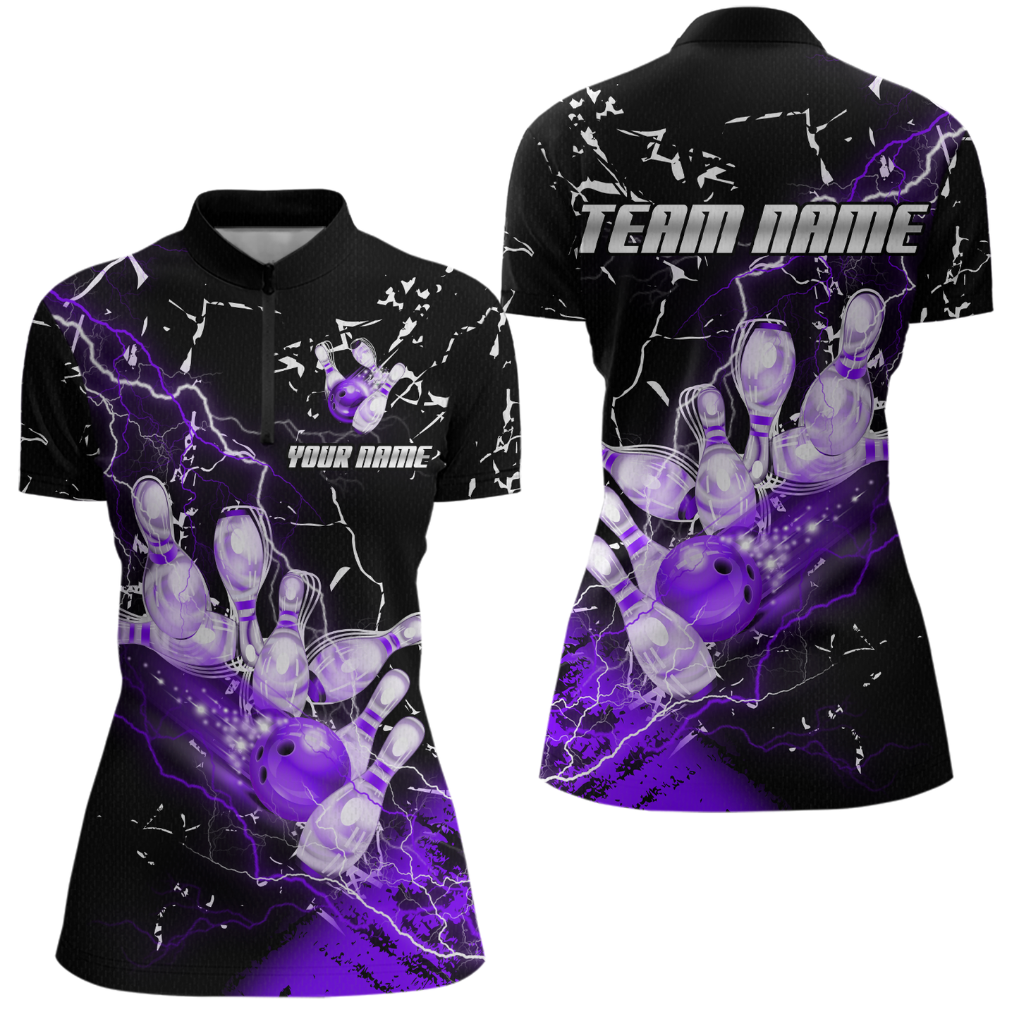 Custom Purple Lightning Bowling Shirts for Men Women Team Bowling Polo & 1/4 Zip MBL80