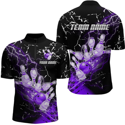 Custom Purple Lightning Bowling Shirts for Men Women Team Bowling Polo & 1/4 Zip MBL80