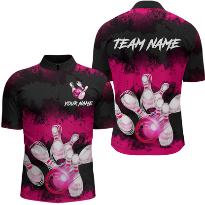 Customize Pink Bowling Shirts for Men Women Team Bowling Polo & 1/4 Zip Shirts MBL81