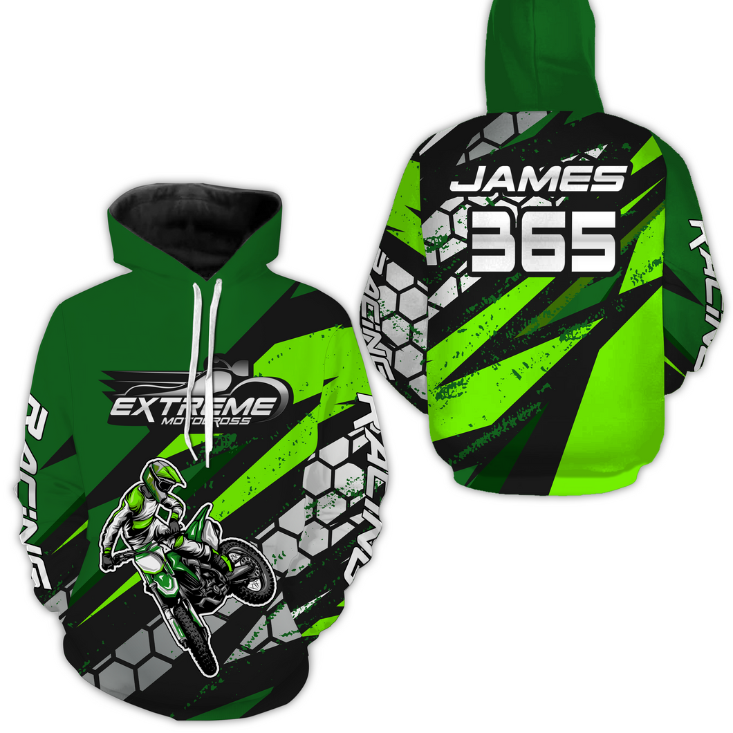 Green Motocross Racing Hoodie Jersey for Men Women Dirt Bike Motorcycle Hoodie Zip MH51