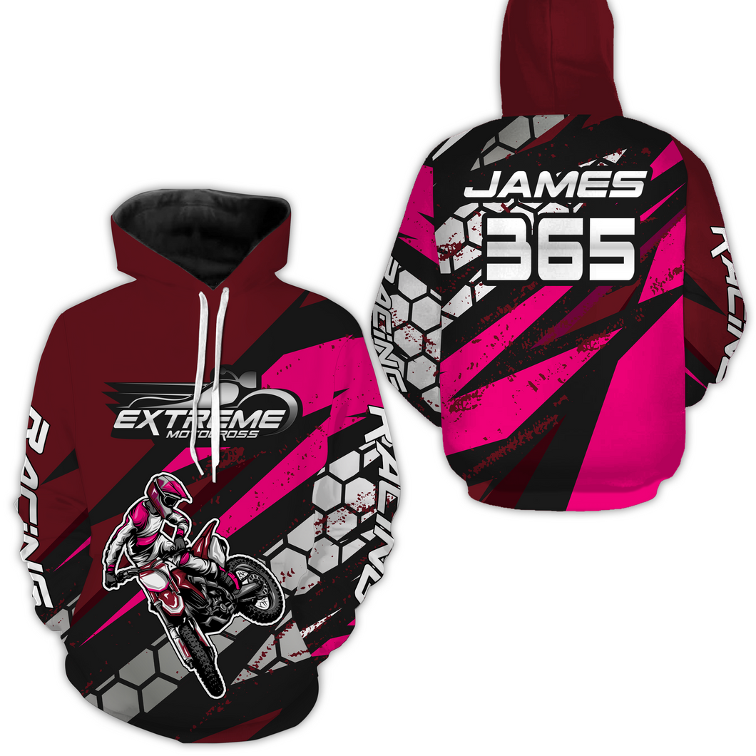 Pink Motocross Racing Hoodie Jersey for Men Women Dirt Bike Motorcycle Hoodie Zip MH51