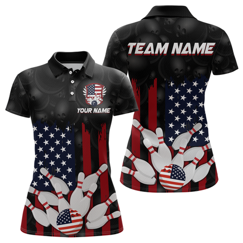 Custom American Flag Bowling Shirts for Men Women Patriotic Bowling Polo & 1/4 Zip MBL03
