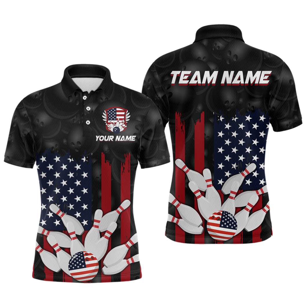 Custom American Flag Bowling Shirts for Men Women Patriotic Bowling Polo & 1/4 Zip MBL03