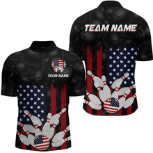 Load image into Gallery viewer, Custom American Flag Bowling Shirts for Men Women Patriotic Bowling Polo &amp; 1/4 Zip MBL03