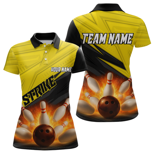 Custom Flaming Yellow Bowling Shirts for Women Men Team Bowling Polo & Quarter Zip MBL99