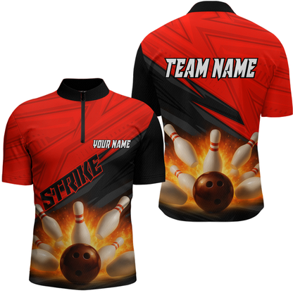 Custom Flaming Red Bowling Shirts for Women Men Team Bowling Polo & Quarter Zip MBL99