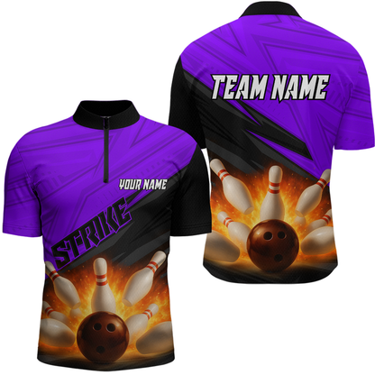 Custom Flaming Purple Bowling Shirts for Women Men Team Bowling Polo & Quarter Zip MBL99