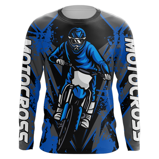 Blue Motocross Racing Jersey Youth UPF30+ Dirt Bike Shirt Off-Road Kid Men Long Sleeves XM152