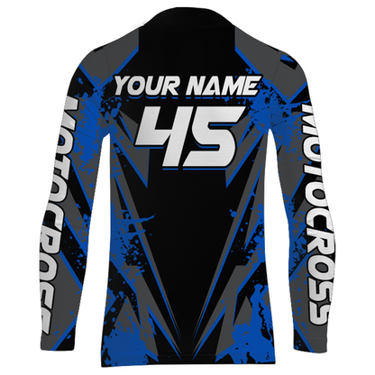 Blue Motocross Racing Jersey Youth UPF30+ Dirt Bike Shirt Off-Road Kid Men Long Sleeves XM152