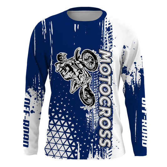 Blue Motocross Racing Jersey UPF30+ Youth Dirt Bike Shirt Motorcycle Jersey Kid Men Off-road XM201