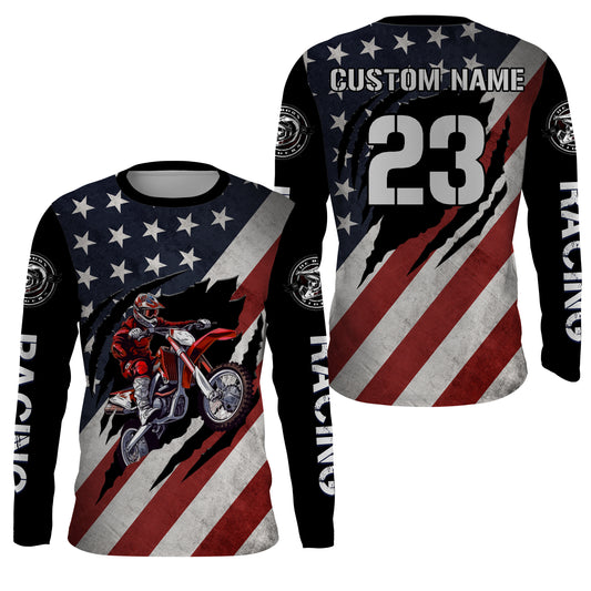 American Flag Motocross Jersey UPF30+ Patriotic Adult&Kid MX Racing Jersey Custom Motorcycle Shirt XM94