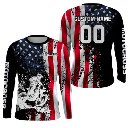 American Flag Motocross Jersey UPF30+ Kid Men Women Dirt Bike Shirt Extreme Motorcycle Jersey Patriotic XM23