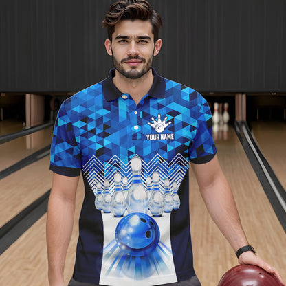 Blue Bowling Shirt for Men 3D Custom Name Bowling Jersey Shirts Team Polo & Quarter-Zip HNT10