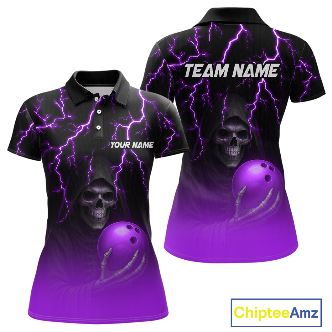 Custom Purple Thunder Skeleton Bowling Jersey for Women Bowling Polo & 1/4 Zip Bowling Team Shirts HNT108