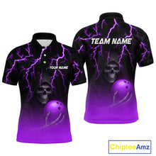 Load image into Gallery viewer, Custom Purple Thunder Skeleton Bowling Jersey for Men Bowling Polo &amp; 1/4 Zip Bowling Team Shirts HNT108