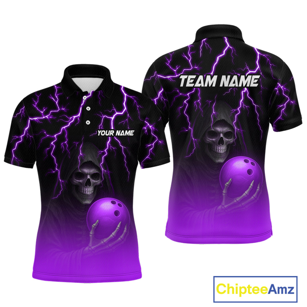 Custom Purple Thunder Skeleton Bowling Jersey for Men Bowling Polo & 1/4 Zip Bowling Team Shirts HNT108