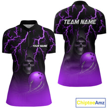 Load image into Gallery viewer, Custom Purple Thunder Skeleton Bowling Jersey for Women Bowling Polo &amp; 1/4 Zip Bowling Team Shirts HNT108