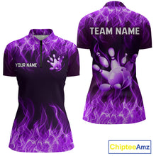 Load image into Gallery viewer, Custom Purple Flame Bowling Jersey for Women Bowling Uniform Polo &amp; 1/4 Zip Bowling Team Shirts HNT106