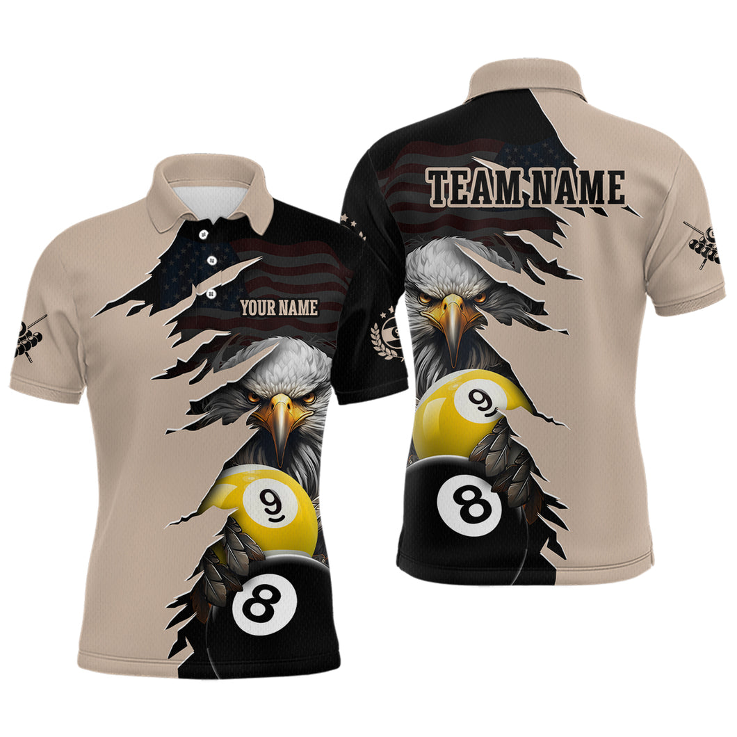 Personalized American Flag Eagle 8 & 9 Billiard Jersey for Men Billiard Shirt Polo & 1/4 Zip NNT38
