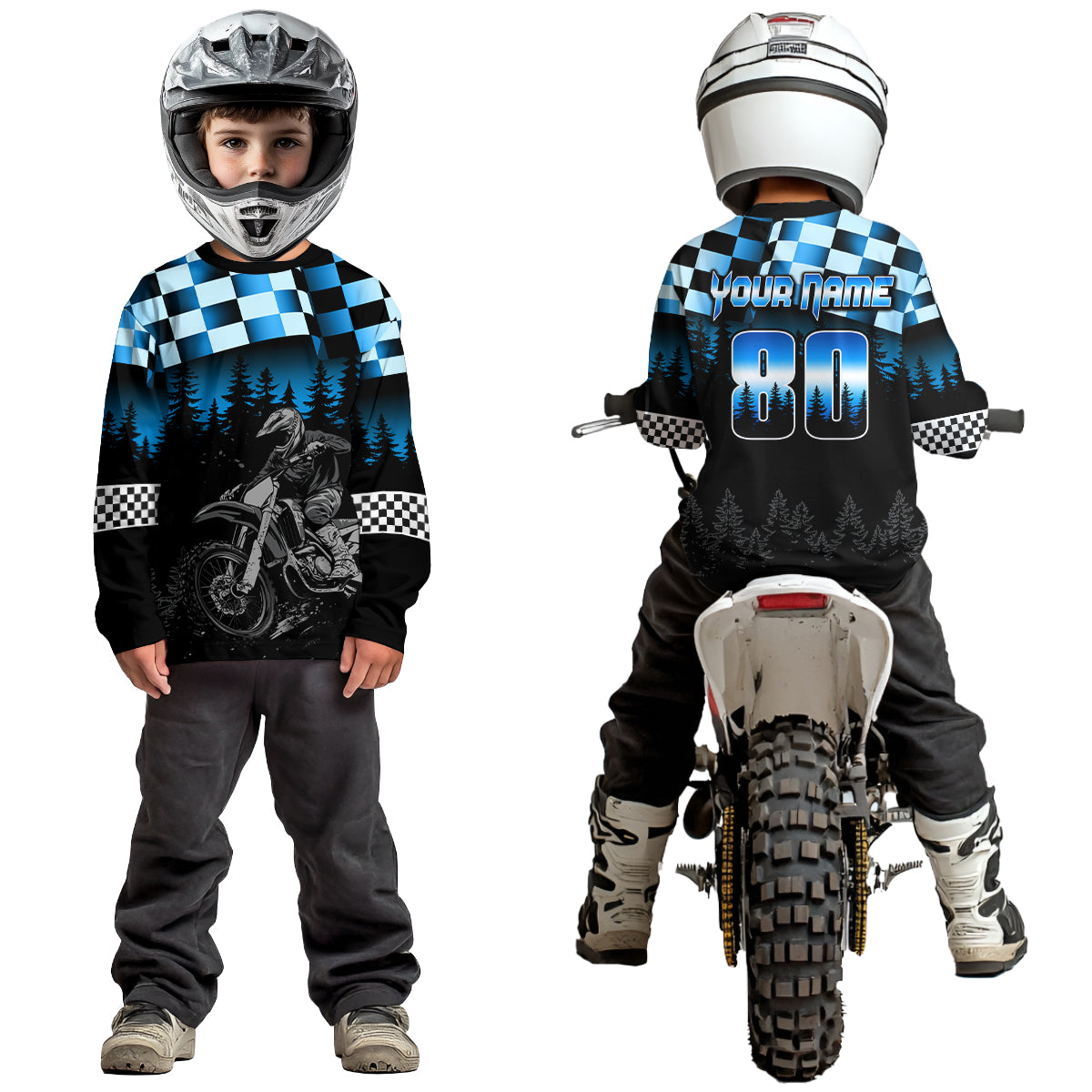 Blue Motocross Jersey Dirt Bike Jersey Kid Adult UPF30+ Custom Motocross Racing Jersey DNT56