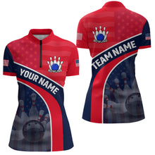 Load image into Gallery viewer, Personalized US Flag Bowling Jersey for Women Bowling Gifts Bowling Team Jersey with Name Polo &amp; 1/4 Zip HNT28