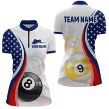 Load image into Gallery viewer, US Flag Billiard Shirt 8 9 Ball Billiard Jersey Billiard Shirt for Women Polo &amp; 1/4 Zip NNT15