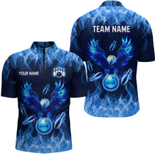 Load image into Gallery viewer, Blue Flame Eagle Custom Bowling Team Shirts For Men Fire Bowling League Polo &amp; 1/4 Zip Shirt HNT09